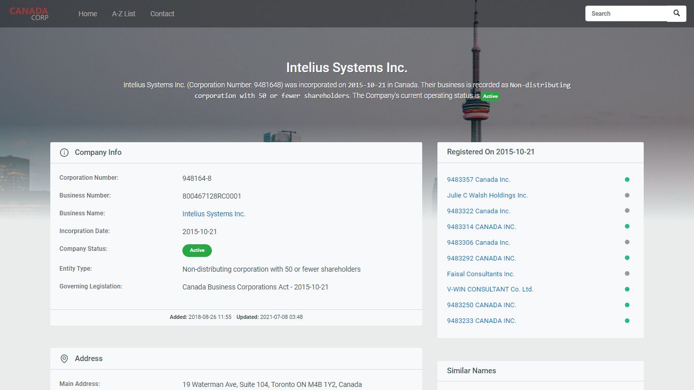 Intelius Systems Inc. - Canada Company